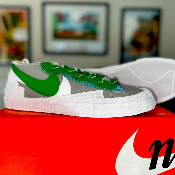 Nike Blazer Low x Sacai Med Gray/Classic Green - Picture 1 of 5
